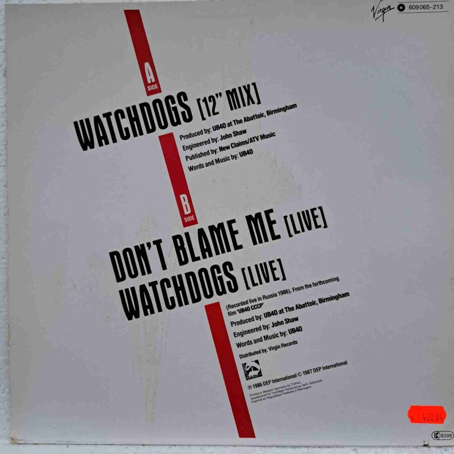 UB40 – Watchdogs – Disc Vinil MAXI 45 RPM EX