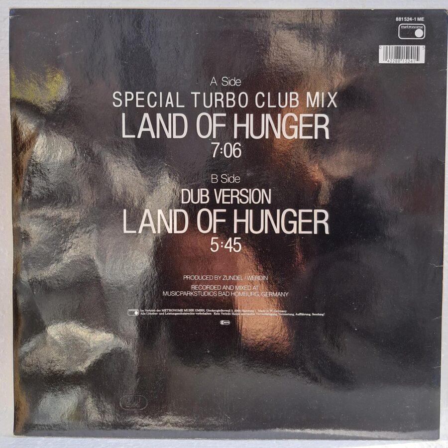 Wally Warning – Land Of Hunger (Special Turbo Club Mix) (2) Wally Warning – Land Of Hunger (Special Turbo Club Mix) Disc VINIL MAXI VG VG+