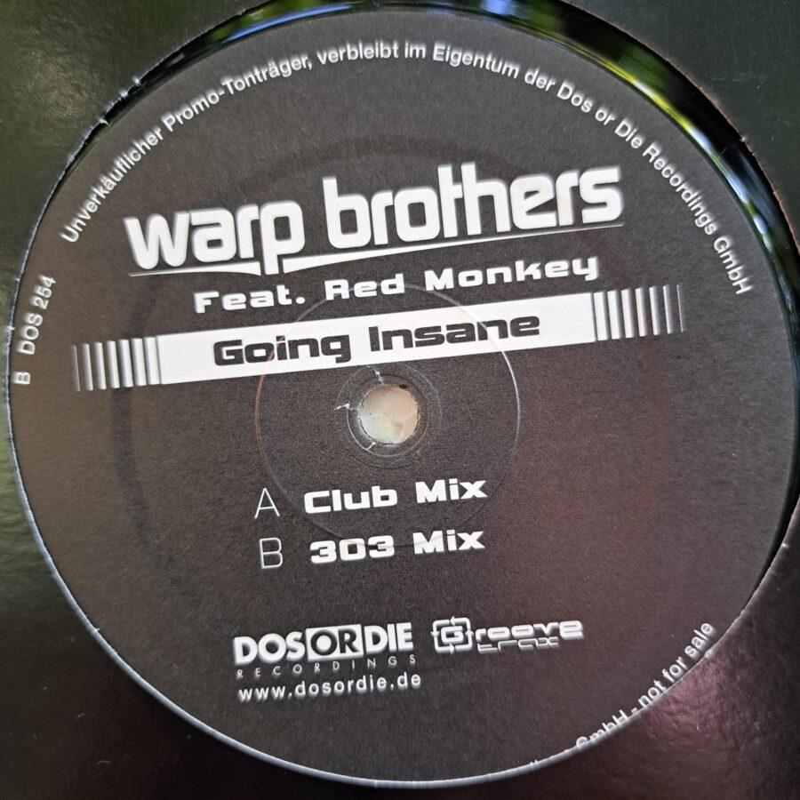 Warp Brothers Feat. Red Monkey – Going Insane (4) Warp Brothers Feat. Red Monkey – Going Insane - Disc Vinil MAXI VG+ (lotE)