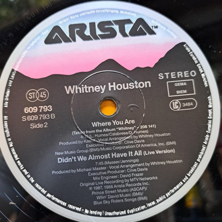 Whitney Houston – Where Do Broken Hearts Go (1) Whitney Houston – Where Do Broken Hearts Go – Disc Vinil MAXI 45 RPM VG+ (lotE)