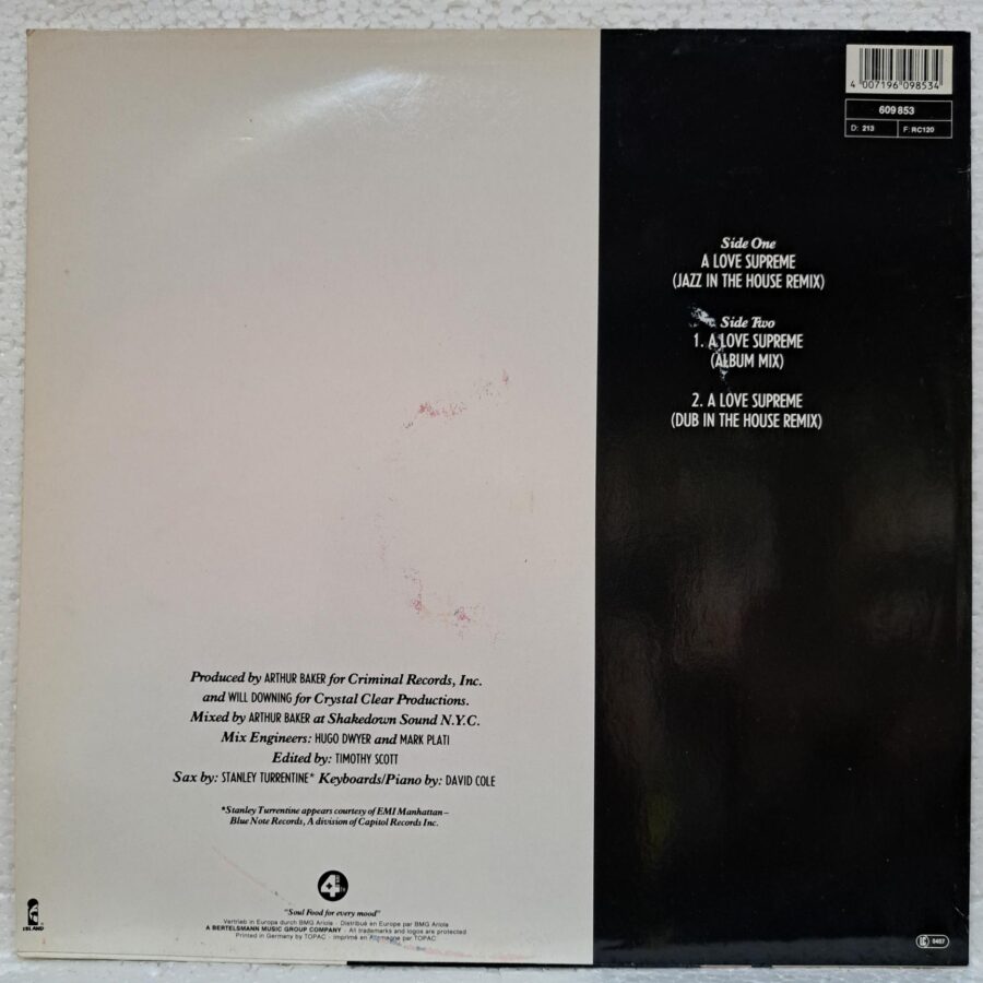 Will Downing – A Love Supreme (Jazz In The House Mix) (3) Will Downing – A Love Supreme (Jazz In The House Mix) – Disc Vinil MAXI 45 RPM VG+(lotE)