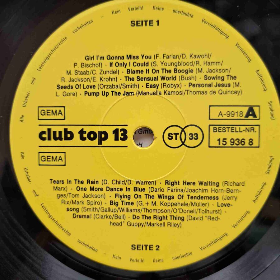 Club Top 13 SKU5 (1) Club Top 13 - Milli Vanilli, C.C. Catch, ICE MC, Erasure, Depeche Mode - Disc Vinil LP VG VG+