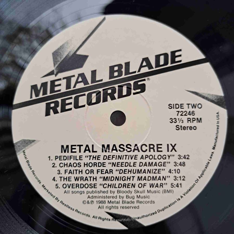Metal Massacre Nine  - Disc Vinil LP VG  EX   USA