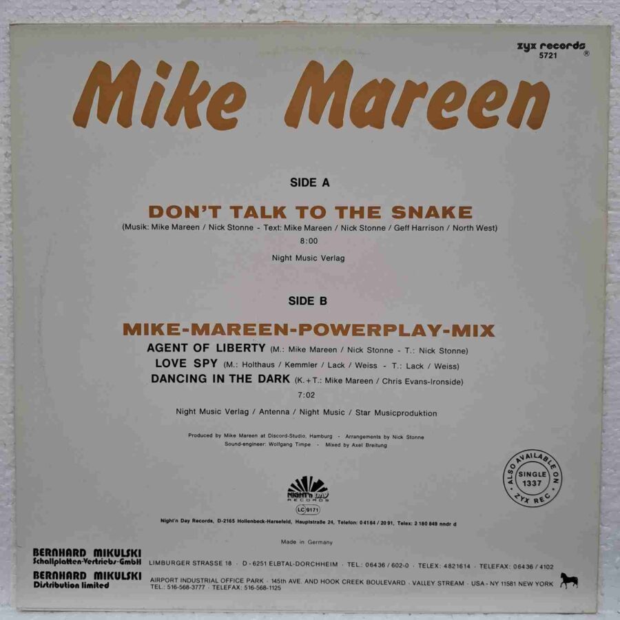 Mike Mareen – Don't Talk To The Snake Disc Vinil Maxi EX SKU8 (2) Mike Mareen – Don't Talk To The Snake Disc Vinil Maxi EX