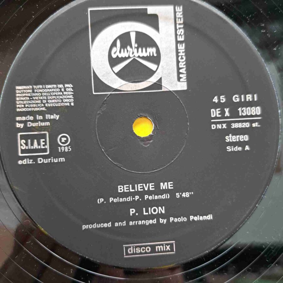 P. Lion – Believe Me - Disc Vinil Maxi-Single EX SKU8 P. Lion – Believe Me - Disc Vinil Maxi-Single EX