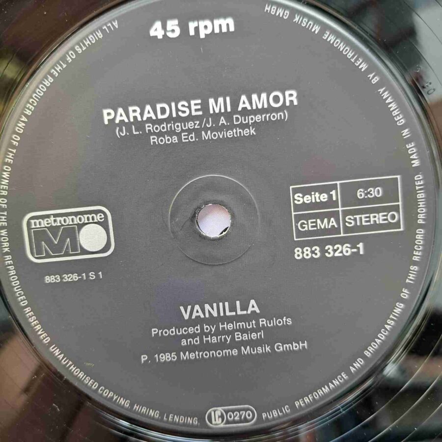 Vanilla – Paradise Mi Amor SKU2 (1) Vanilla – Paradise Mi Amor - Disc Vinil MAXI 45 RPM VG+