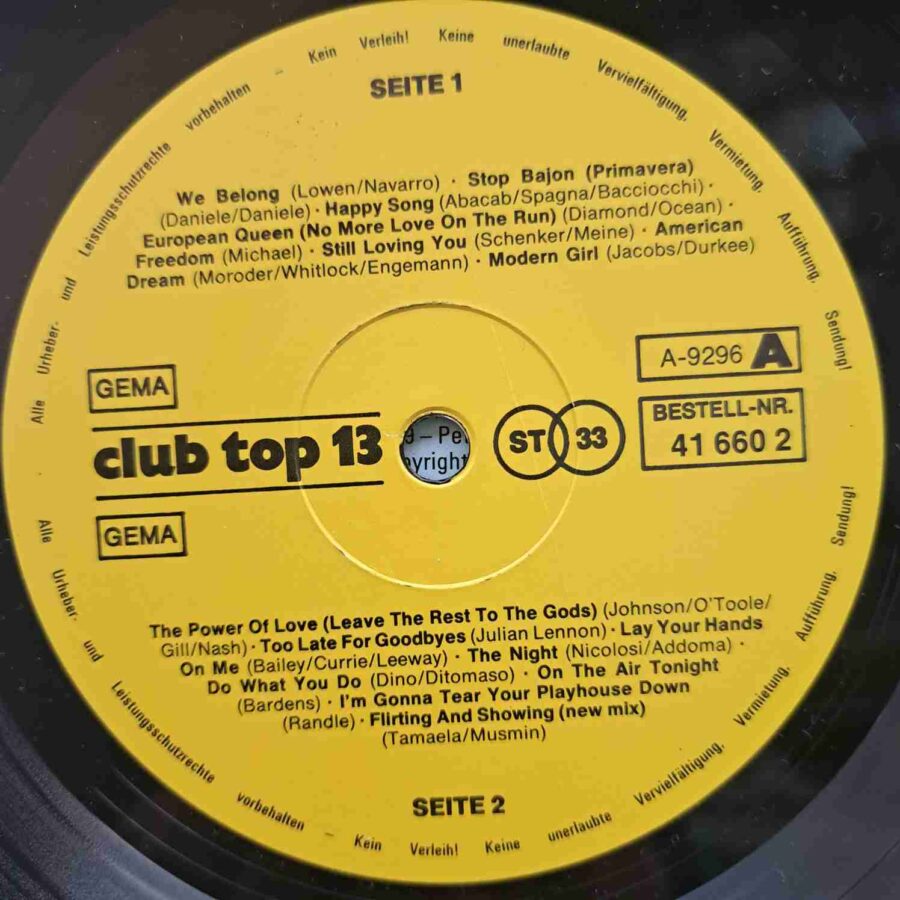 16 Top Hits - Aus Den Hitparaden: Januar/Februar 1985  – Disc Vinil LP VG VG+