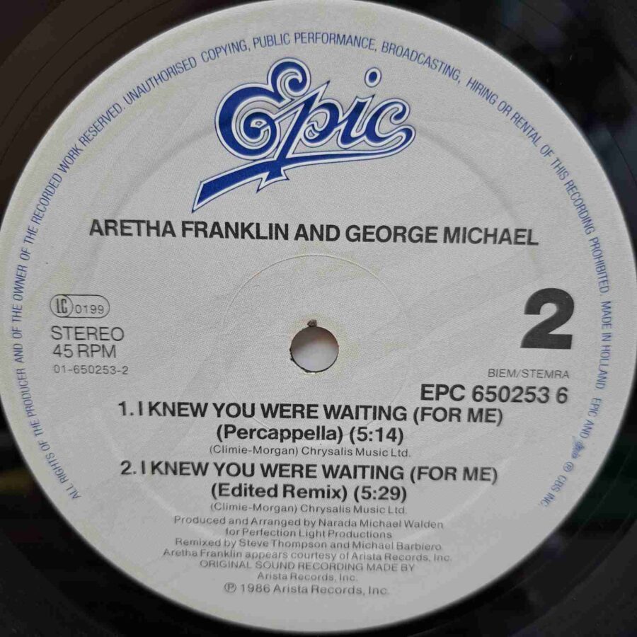 Aretha Franklin & George Michael – I Knew You Were Waiting (For Me) SKU1 (1) Aretha Franklin & George Michael – I Knew You Were Waiting (For Me) – Disc Vinil MAXI 45 RPM VG VG+