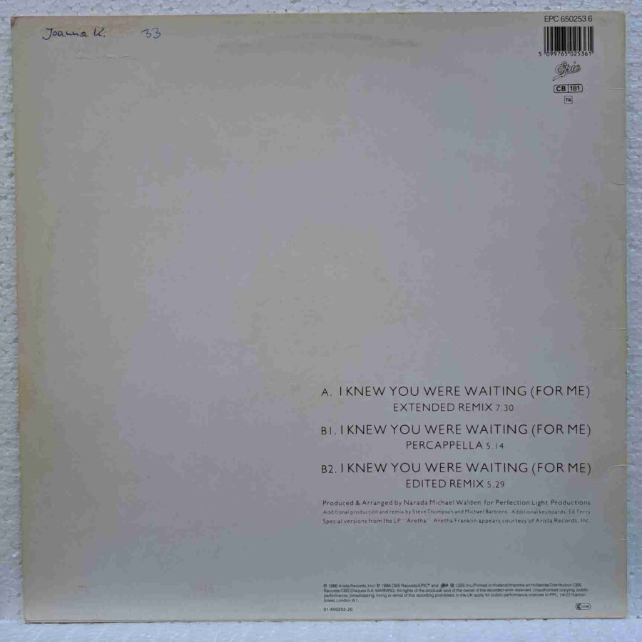 Aretha Franklin & George Michael – I Knew You Were Waiting (For Me) SKU1 (3) Aretha Franklin & George Michael – I Knew You Were Waiting (For Me) – Disc Vinil MAXI 45 RPM VG VG+