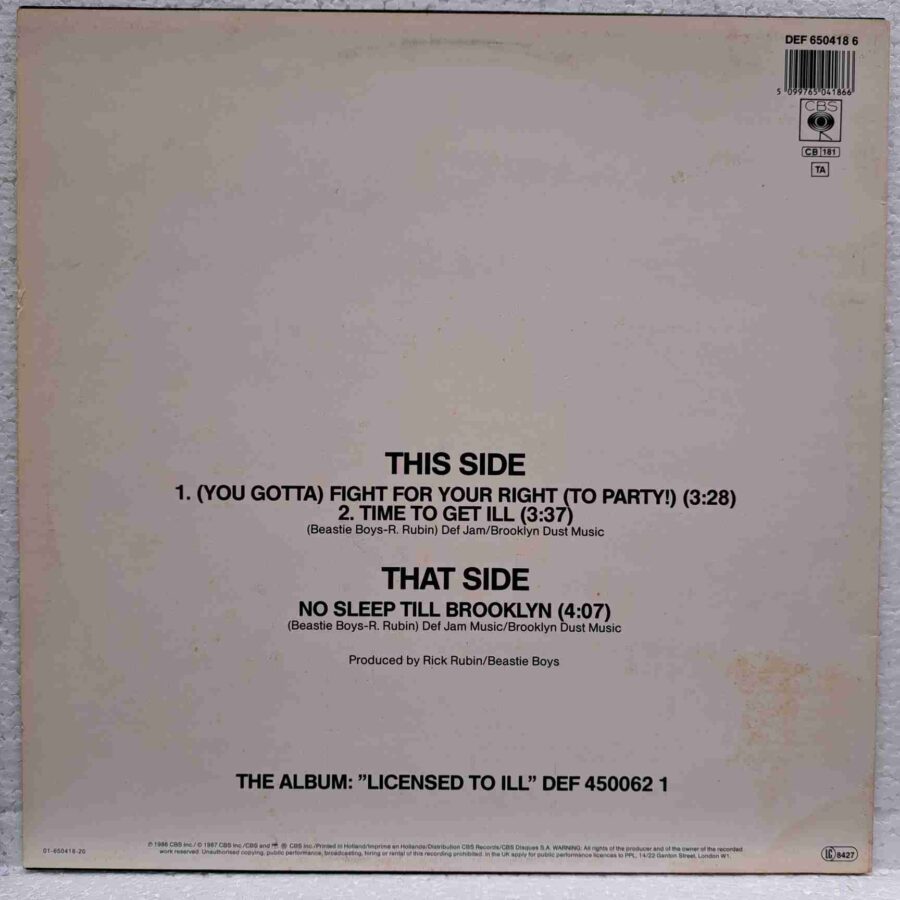 Beastie Boys – Fight For Your Right SKU3 (3) Beastie Boys – Fight For Your Right – Disc Vinil MAXI 45 RPM VG