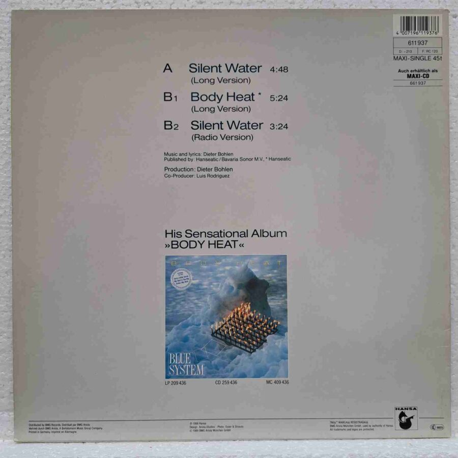 Blue System – Silent Water SKU2 (3) Blue System – Silent Water – Disc Vinil MAXI 45 RPM VG+