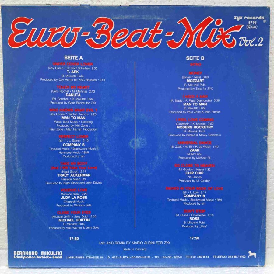 Euro-Beat-Mix Vol. 2 – Man To Man, Judy La Rose, Mozzart, Company B - Disc Vinil LP VG+
