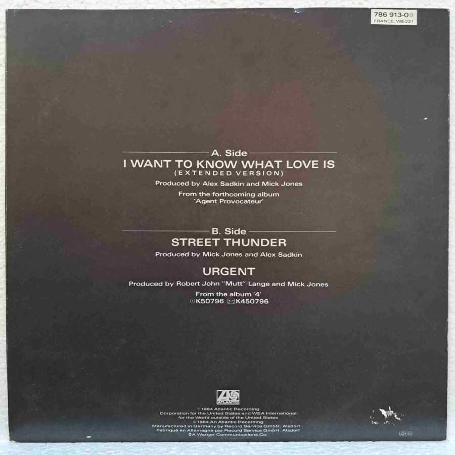 Foreigner – I Want To Know What Love Is (Extended Version) SKU3 (3) Foreigner – I Want To Know What Love Is (Extended Version) - Disc Vinil MAXI 45 RPM VG - deformat, nu sare