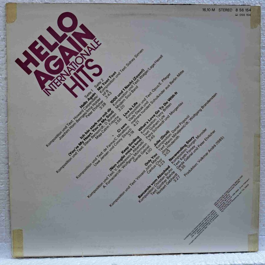 Hello Again - Internationale Hits – Modern Soul Band, Peter Ehrlicher, Gerda Gabriel, Cantus-Chor - Disc Vinil LP VG
