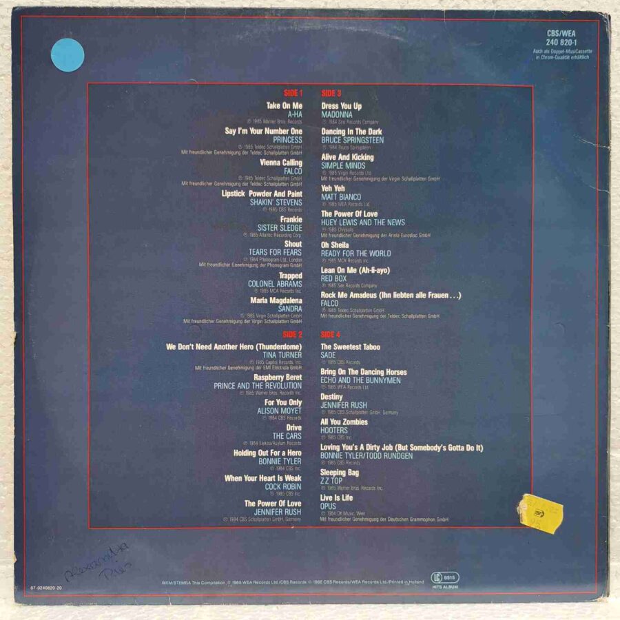 Hits 3 - Sade, Falco, Bruce Springsteen, Alison Moyet, Madonna, Sandra – Disc Vinil 2LP VG VG+