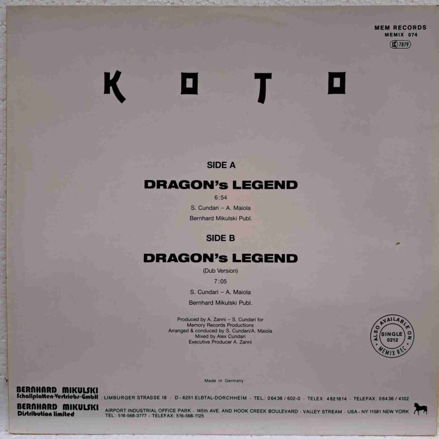 Koto – Dragon's Legend  - Disc Vinil MAXI EX