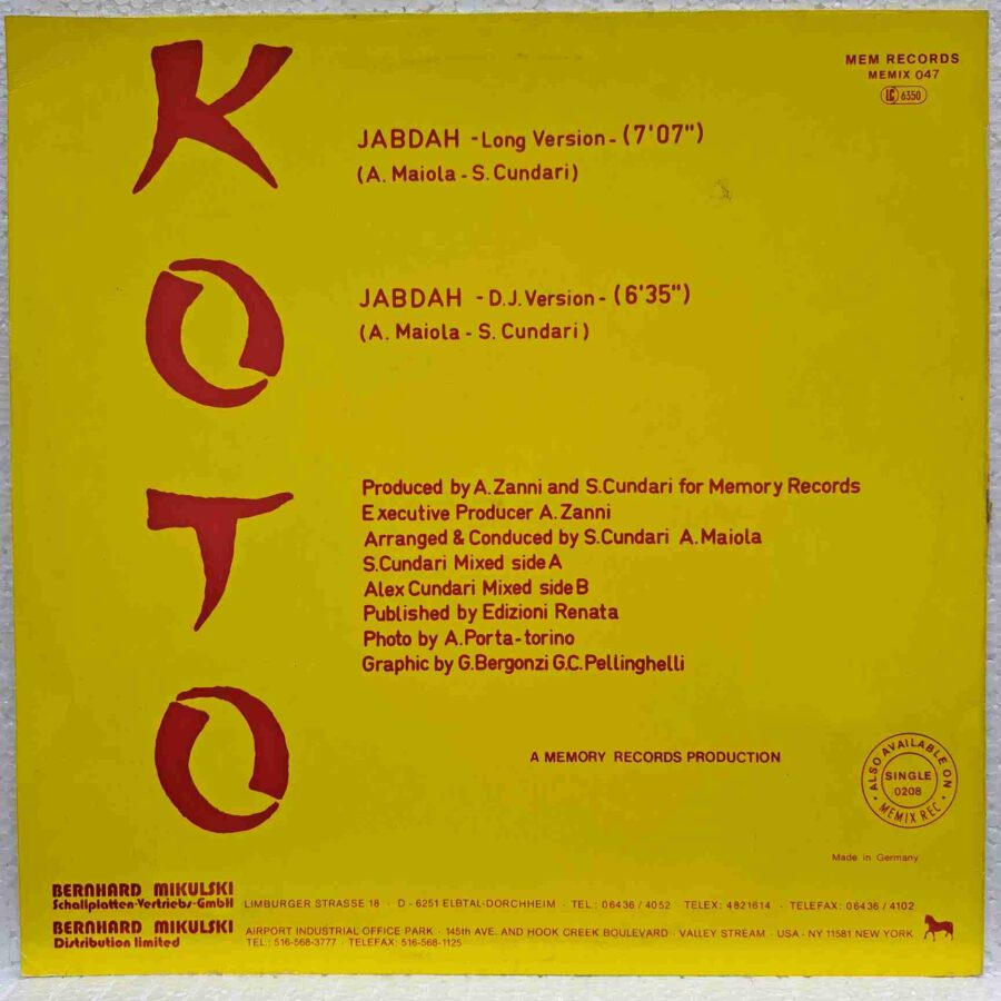 Koto – Jabdah - Disc Vinil Maxi Single sku8 (2) Koto – Jabdah - Disc Vinil Maxi Single EX
