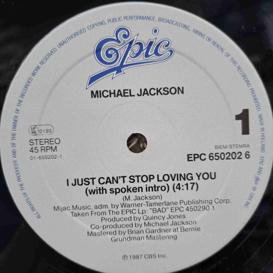 Michael Jackson – I Just Can't Stop Loving You SKU1 (1) Michael Jackson – I Just Can't Stop Loving You – Disc Vinil MAXI 45 RPM VG VG, puțin deformat