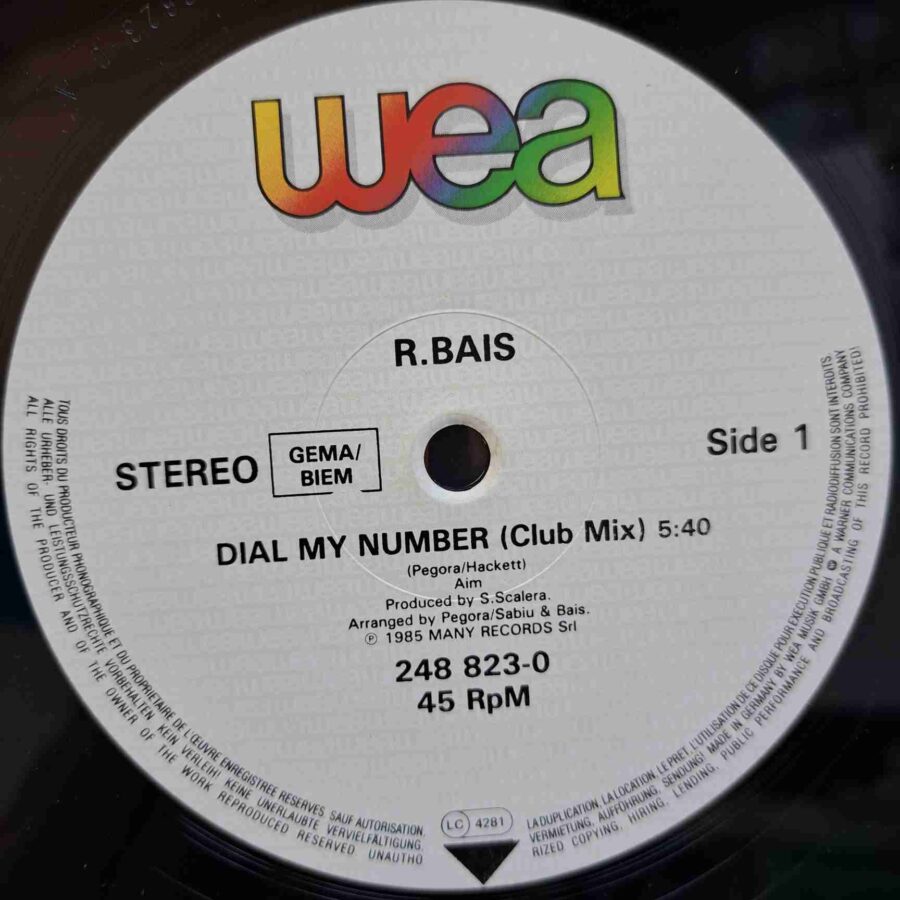 R. Bais – Dial My Number (Original Version) SKU11 (1) R. Bais – Dial My Number (Original Version) - Disc Vinil MAXI 45 RPM VG+
