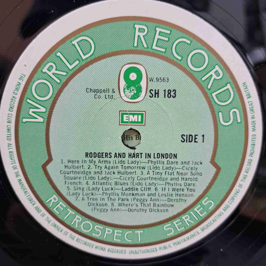 Rodgers & Hart In London SKU3 (1) Rodgers & Hart In London – Lido Lady, Lady Luck, Evergreen, Peggy Ann - Disc Vinil LP VG UK