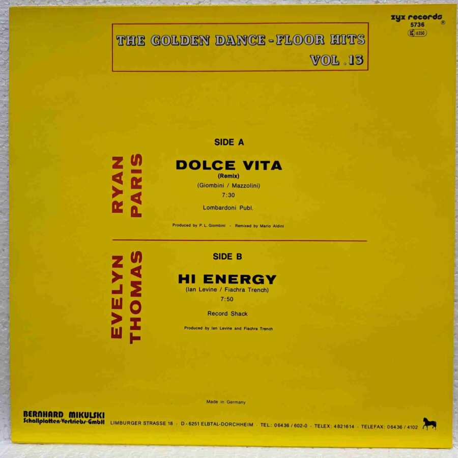 Ryan Paris Evelyn Thomas – Dolce Vita Hi Energy- Disc Vinil Maxi Single sku8 (2) Ryan Paris / Evelyn Thomas – Dolce Vita / Hi Energy- Disc Vinil Maxi Single EX
