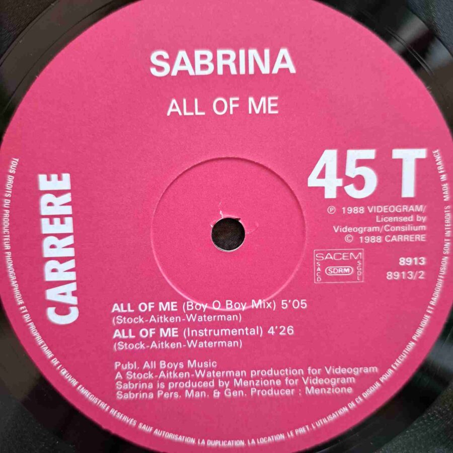 Sabrina – All Of Me - Disc Vinil Maxi Single sku8 Sabrina – All Of Me - Disc Vinil Maxi Single EX