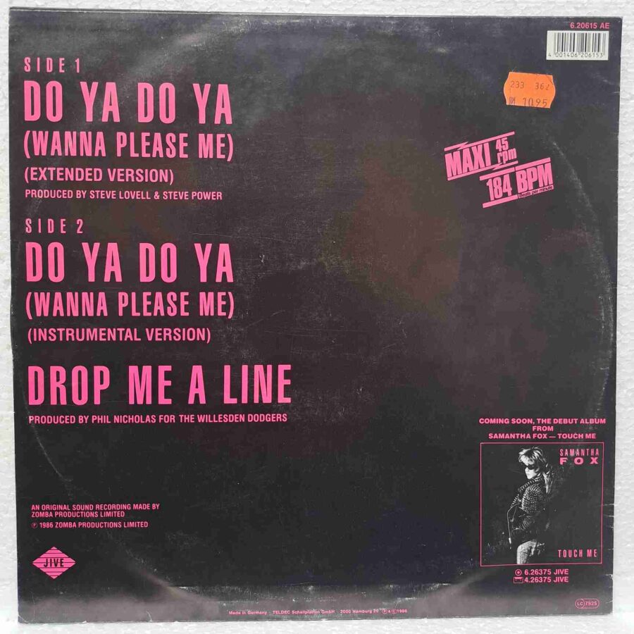 Samantha Fox – Do Ya Do Ya (Wanna Please Me) SKU1 (3) Samantha Fox – Do Ya Do Ya (Wanna Please Me) – Disc Vinil MAXI 45 RPM VG VG+