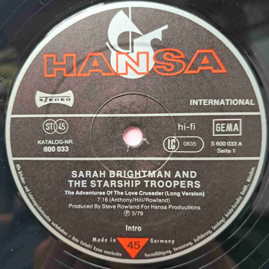 Sarah Brightman and The Starship Troopers – The Adventures Of The Love Crusader SKU1 (1) Sarah Brightman and The Starship Troopers – The Adventures Of The Love Crusader – Disc Vinil MAXI 45 RPM VG