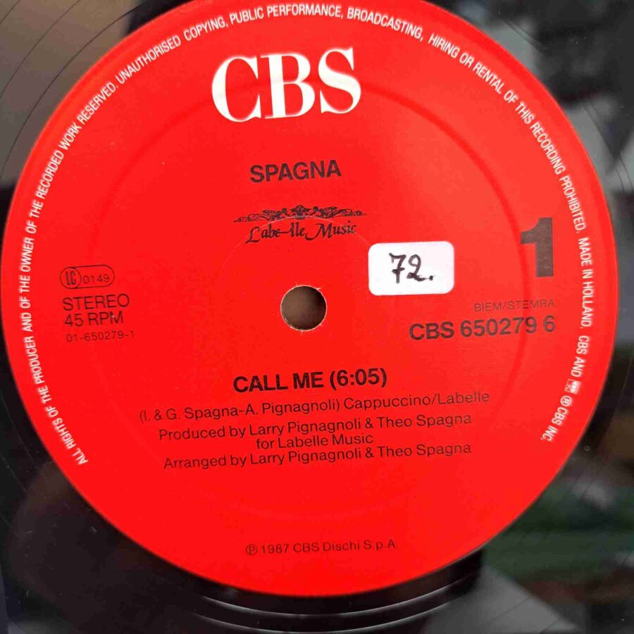 Spagna – Call Me SKU11 (1) Spagna – Call Me – Disc Single 45 RPM VG+