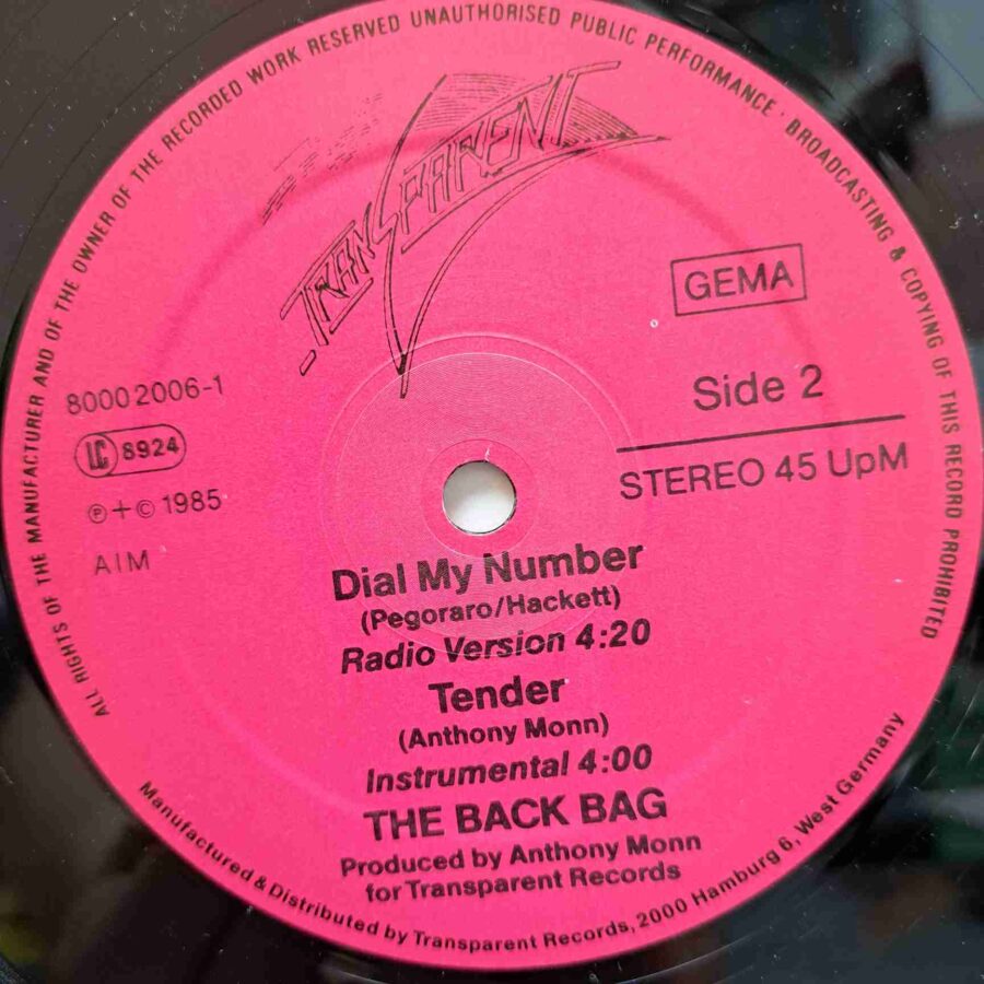 The Back Bag – Dial My Number - Disc Vinil Maxi Single  EX (copie)