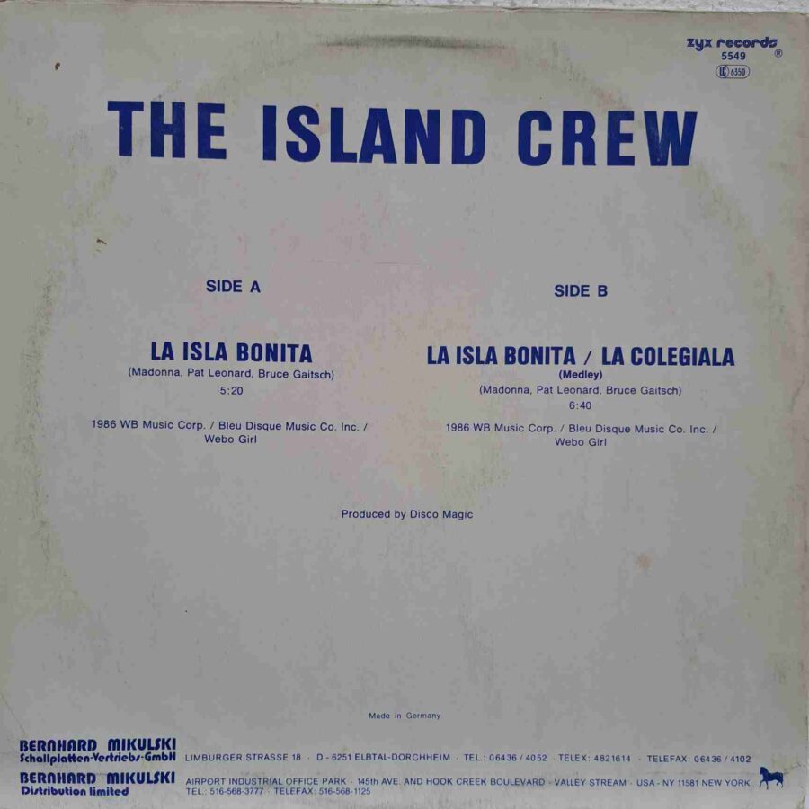 The Island Crew – La Isla Bonita – Disc Vinil MAXI VG+ sku11 (2) The Island Crew – La Isla Bonita – Disc Vinil MAXI VG+