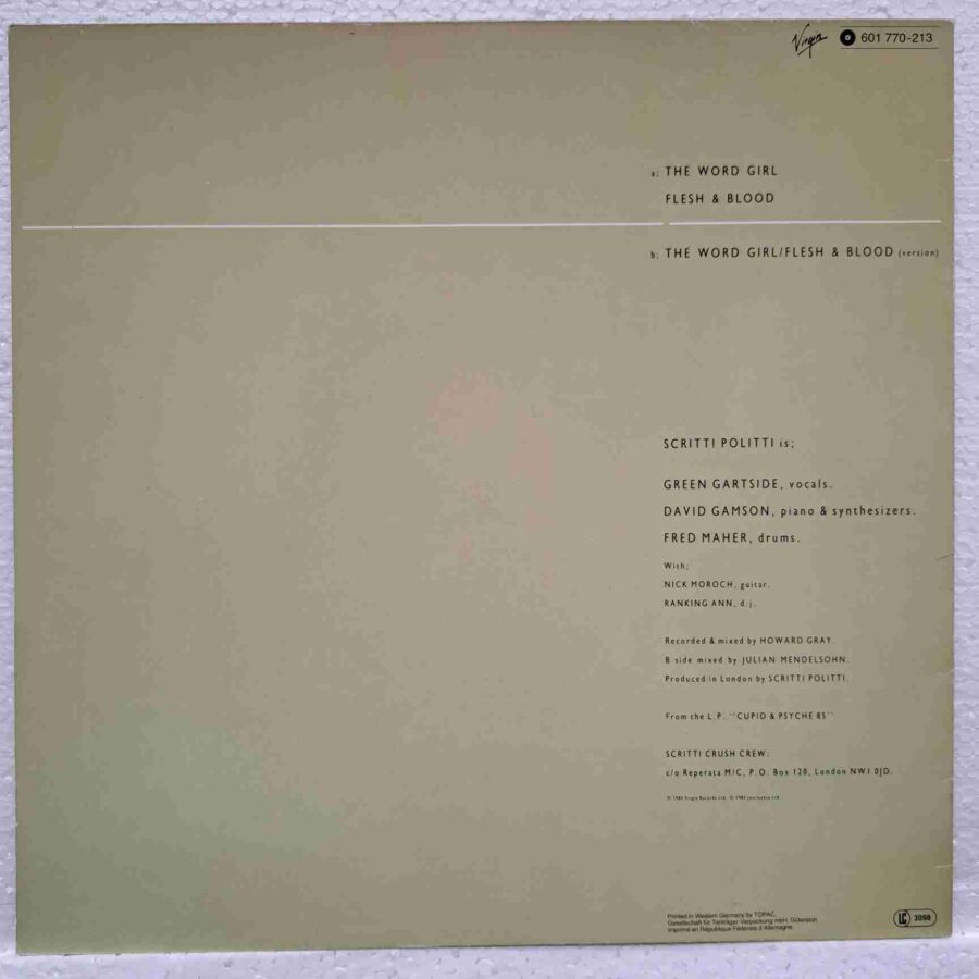 Scritti Politti With Ranking Ann – The Word Girl (Flesh & Blood) SKU13 (3) Scritti Politti With Ranking Ann – The Word Girl (Flesh & Blood) - Disc VINIL MAXI 45 RPM VG+