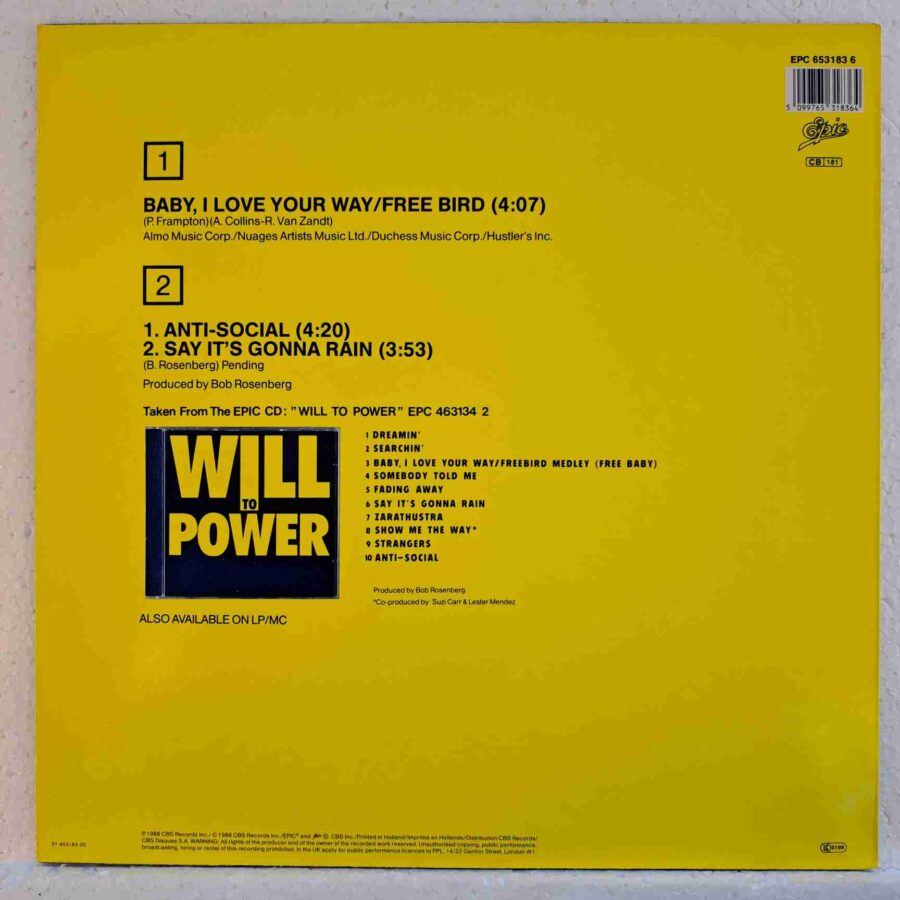 Will To Power – Freebaby SKU4 (3) Will To Power – Freebaby (Baby, I Love Your Way / Free Bird) - Disc VINIL MAXI 45 RPM VG+