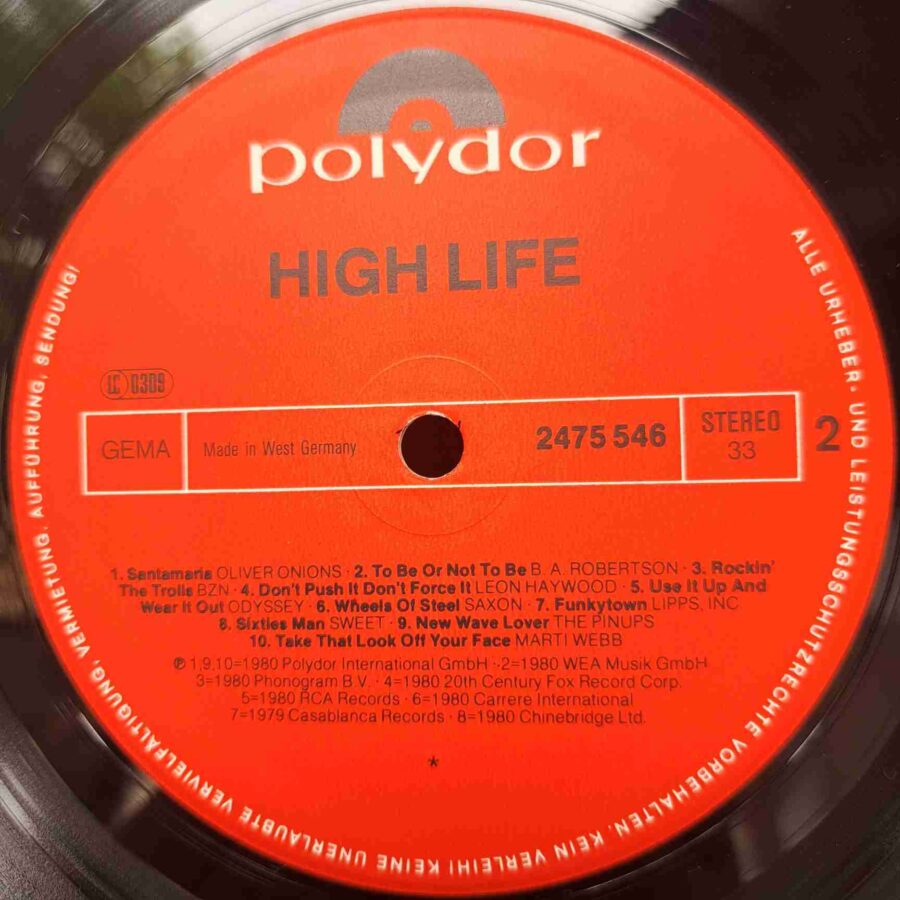 High Life - 20 Original Top Hits SKU13 (1) High Life - 20 Original Top Hits - ABBA, Saxon, Roxy Music, Lipps Inc., Suzi Quatro - Disc VINIL LP VG+