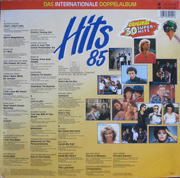 Hits 85 • Das Internationale Hits 85 • Das Internationale - Modern Talking, Sandra, Bad Boys Blue, C.C. Catch, UB 40 - Disc VINIL 2LP EX