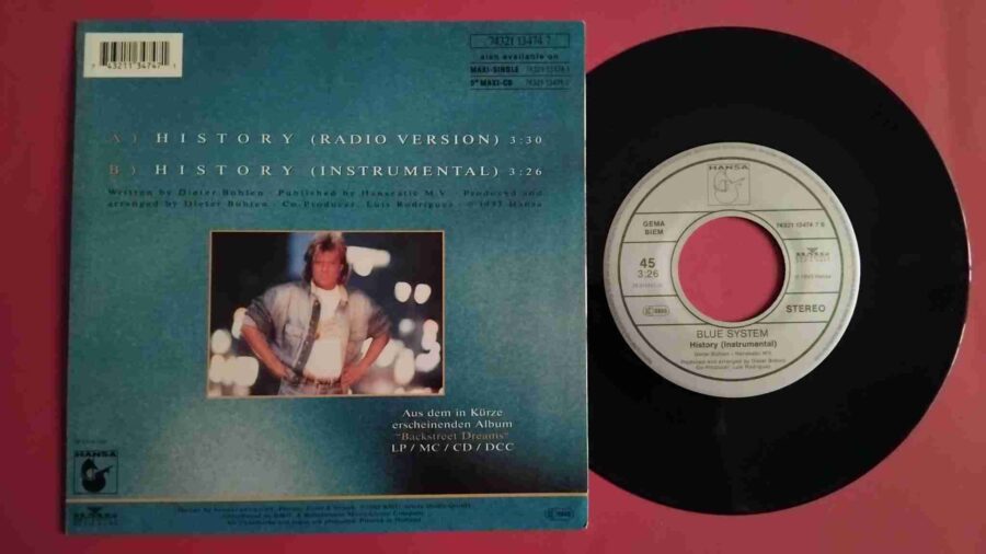 Blue System – History - Disc VINIL Single 7 VG+ (2) Blue System – History - Disc VINIL Single 7" VG+