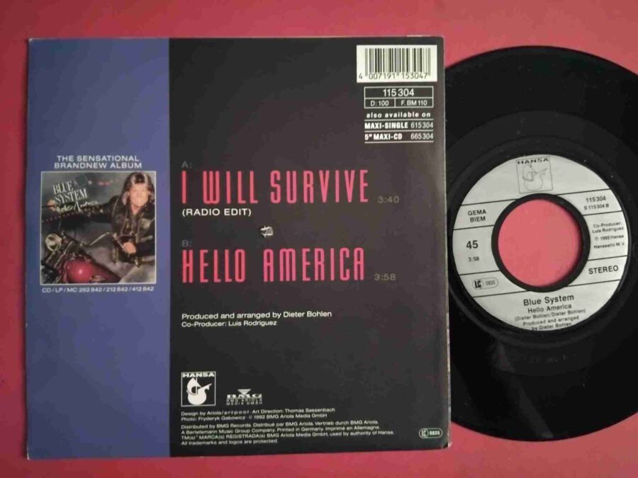 Blue System – I Will Survive - Disc VINIL Single 7" VG+