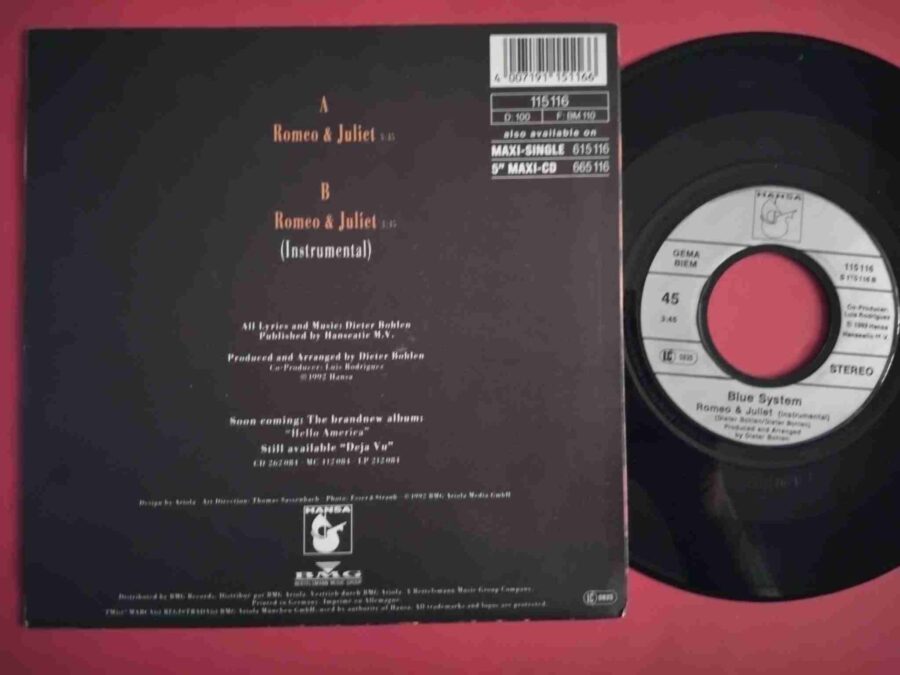Blue System – Romeo And Juliet - Disc VINIL Single 7" VG+