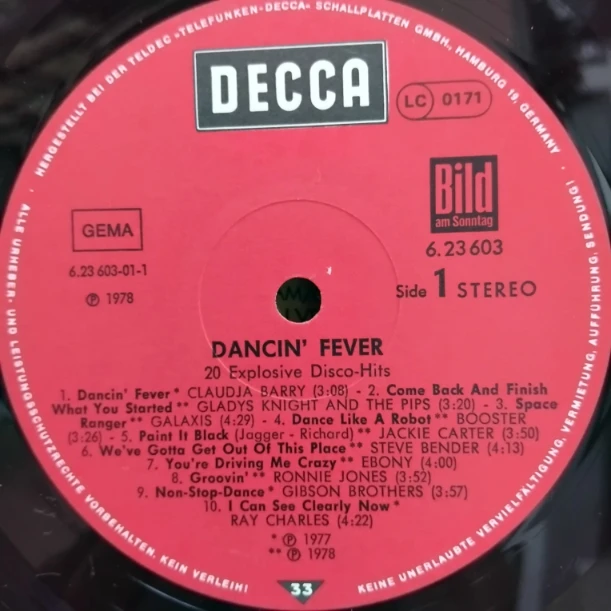 Dancin' Fever / 20 Explosive Disco-Hits - Claudja Barry, Gladys Knight And The Pips, Galaxis, Booster, Jackie Carter - Disc VINIL LP VG+