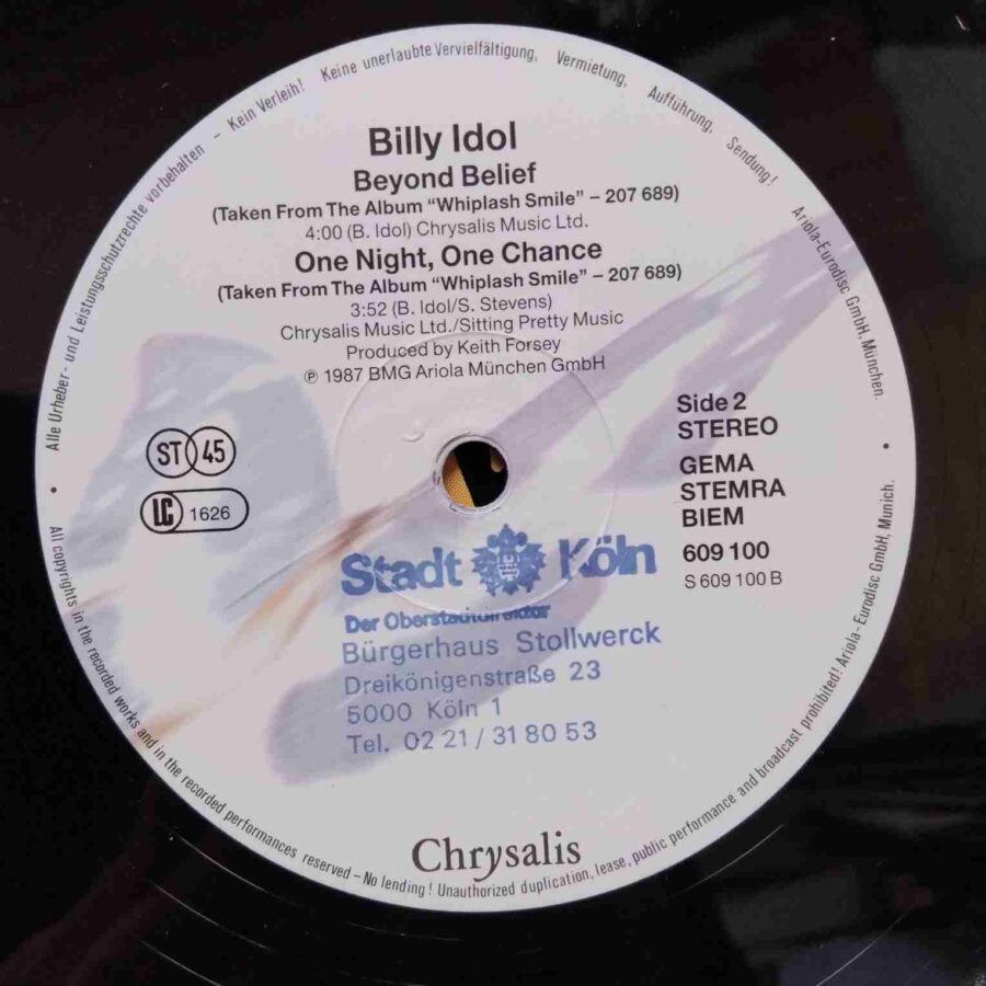 Billy Idol – Sweet Sixteen - Disc VINIL MAXI 45 RPM VG