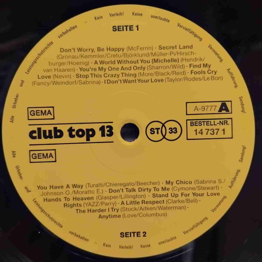 Club Top 13 International - Extra II SKU8 (3) Club Top 13 International - Extra II - Bobby McFerrin, Sandra, Duran Duran, Erasure - Disc Vinil LP EX