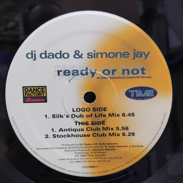 DJ Dado & Simone Jay – Ready Or Not SKU7 (1) DJ Dado & Simone Jay – Ready Or Not - Disc VINIL MAXI VG VG+ Italy
