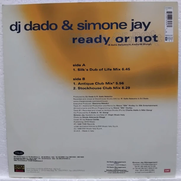DJ Dado & Simone Jay – Ready Or Not SKU7 (3) DJ Dado & Simone Jay – Ready Or Not - Disc VINIL MAXI VG VG+ Italy