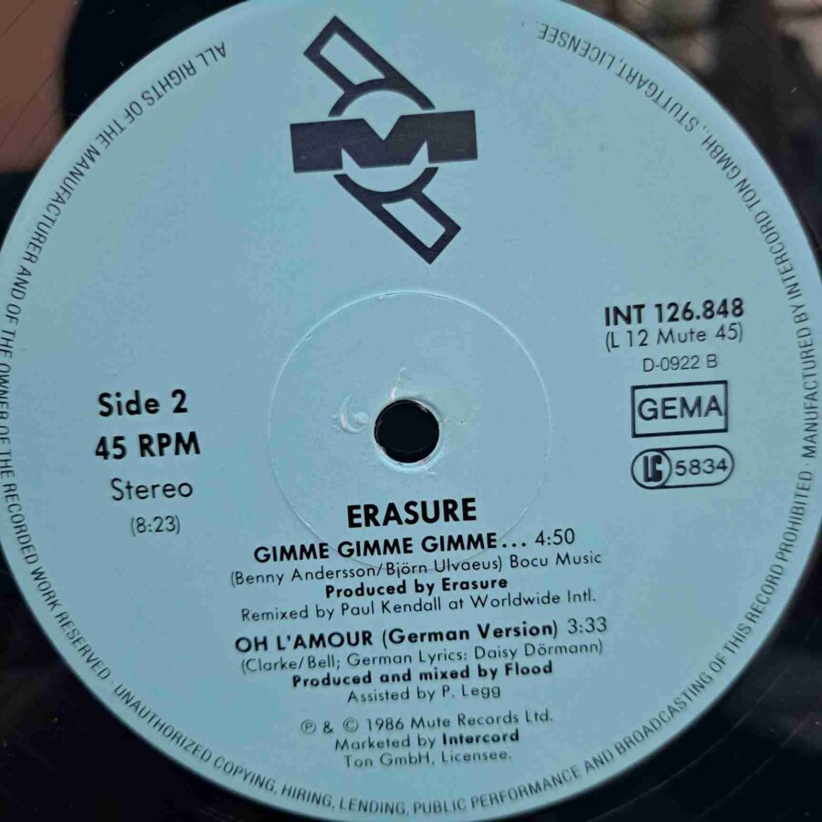 Erasure – Oh L'Amour (1) Erasure – Oh L'Amour - Disc VINIL MAXI 45 RPM EX