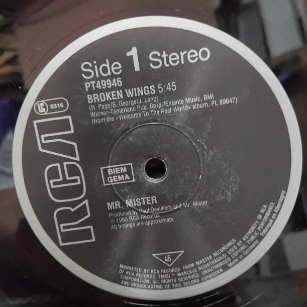 Mr. Mister – Broken Wings (Extended Version) - Disc VINIL MAXI 45 RPM VG VG+ UK