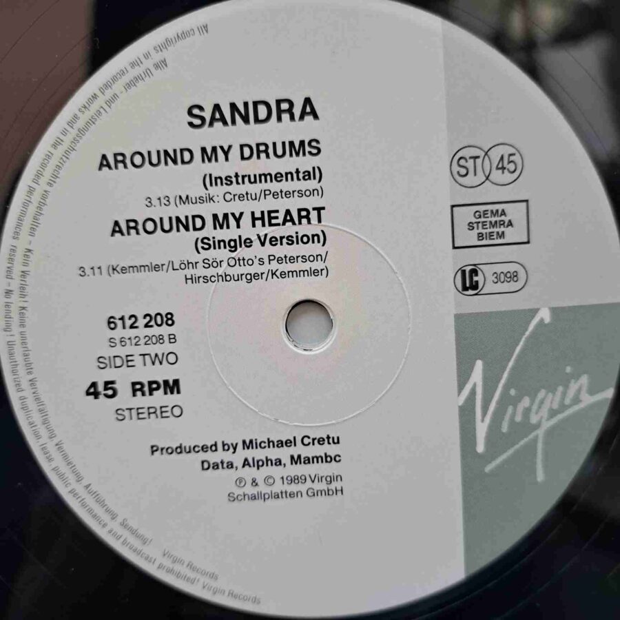 Sandra – Around My Heart (Extended) (1) Sandra – Around My Heart (Extended) - Disc VINIL MAXI 45 RPM EX