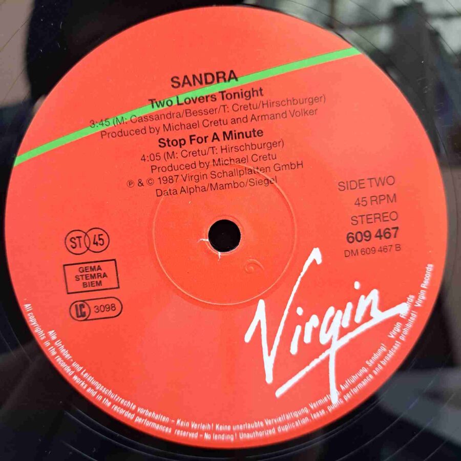Sandra – Stop For A Minute (1) Sandra – Stop For A Minute - Disc VINIL MAXI 45 RPM EX