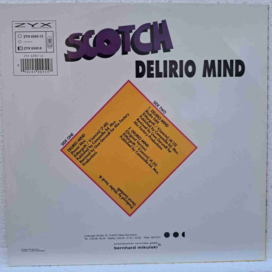 Scotch – Delirio Mind (Remix) (3) Scotch – Delirio Mind (Remix) - Disc VINIL MAXI 45 RPM EX