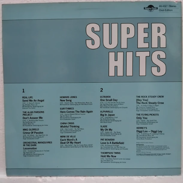 Super Hits SKU7 (3) Super Hits - Eurythmics, Pat Benatar, Ultravox, The Alan Parsons Project - Disc VINIL LP VG VG+