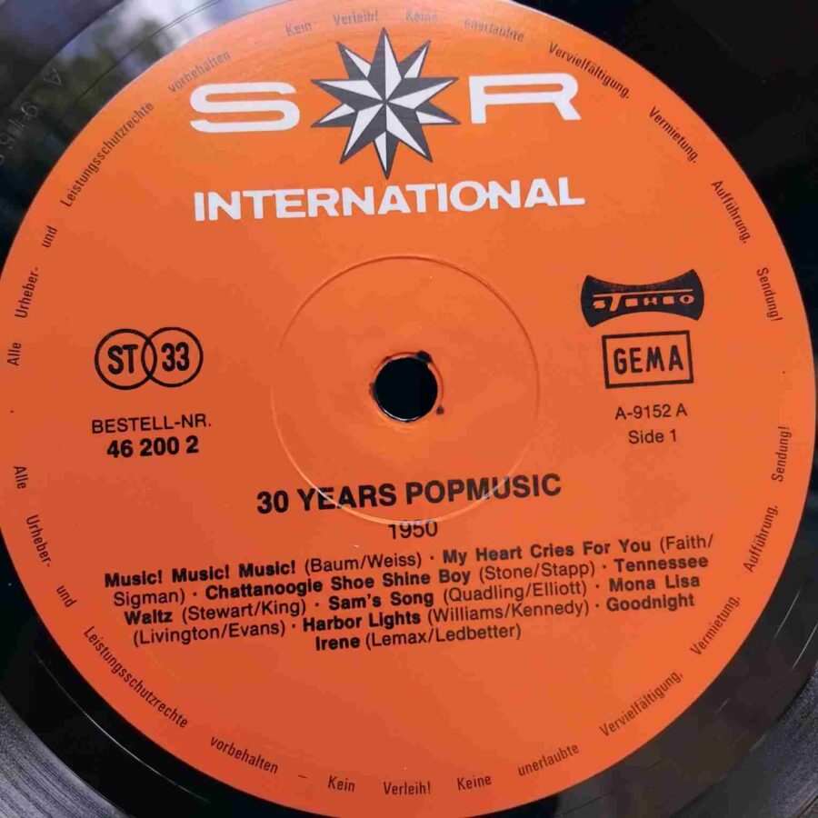 30 Years Popmusic 1950 (1) 30 Years Popmusic 1950 - Teresa Brewer, Nat King Cole, Patti Page, Hank Snow - Disc VINIL LP EX